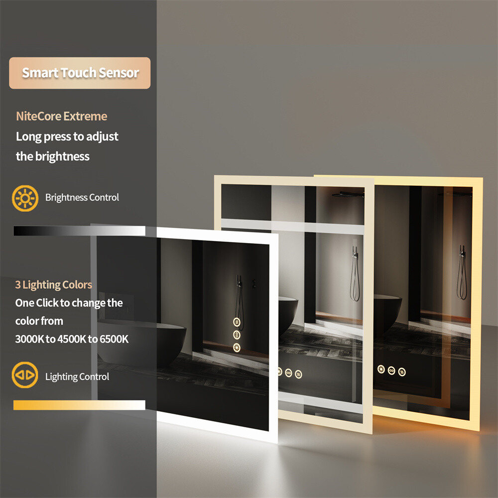 LED Illuminated Bathroom Mirror Wall Mounted Vanity Mirror Explosion-proof Smart