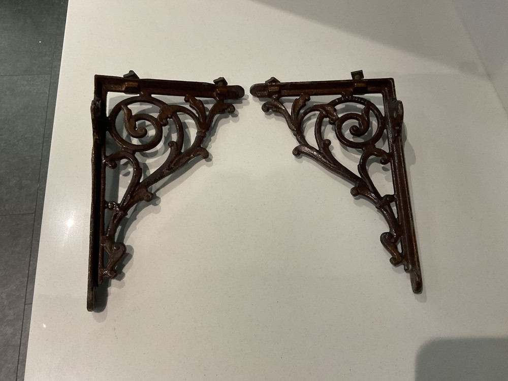 Antique Original Brown Enamelled Cast Iron Brackets