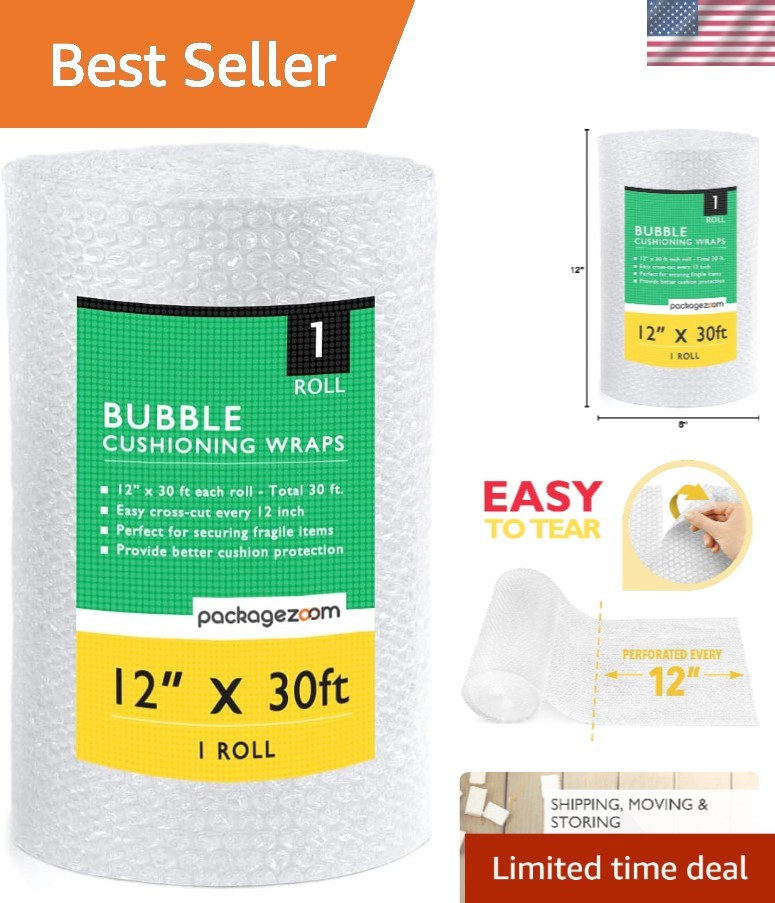 Protective Bubble Cushioning Wrap - 12x30 Inch Roll for Safe Storage & Transit