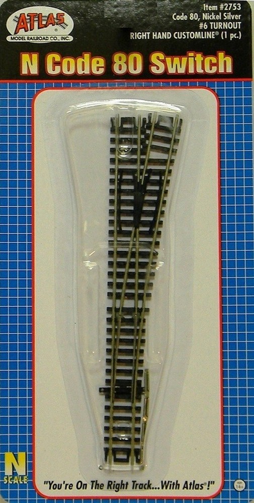 Atlas N Scale Code 80 Custom #6 Right-Hand Turnout/Switch Model Train Track