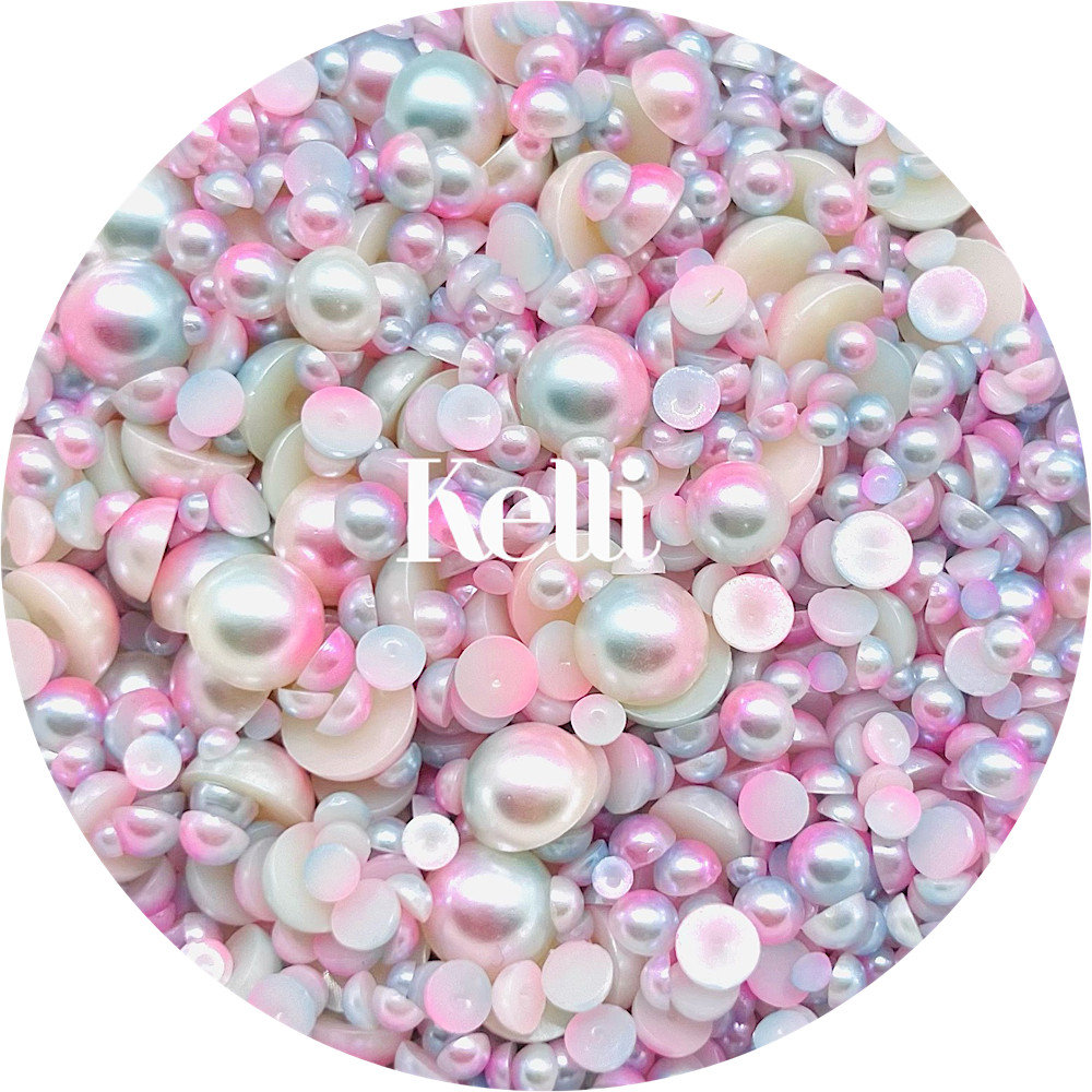 Flat Back Non-Hot Fix Pearls - Pink Blue