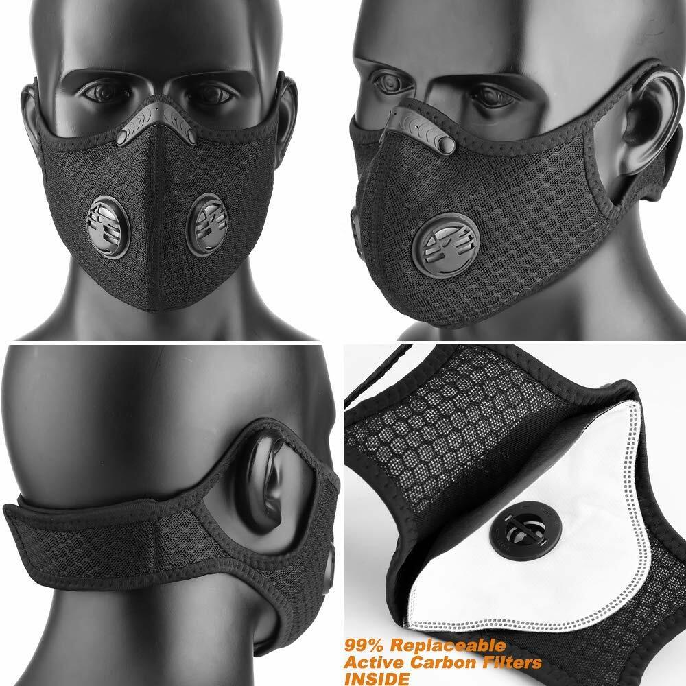Nylon Mesh Face Mask w/ Replaceable PM2.5 HEPA Carbon Filter (Solid Black)