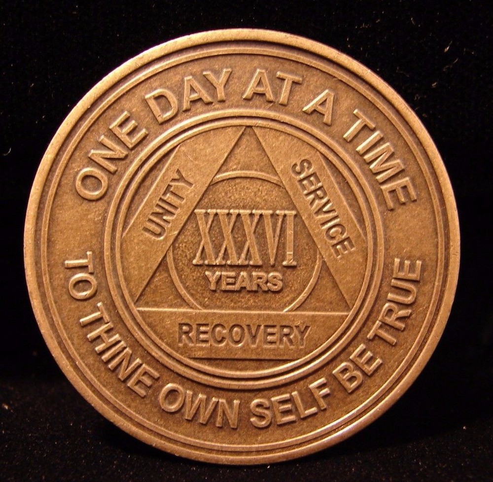 Alcoholics Anonymous AA 36 Year Bronze Medallion Token Chip Sobriety Sober