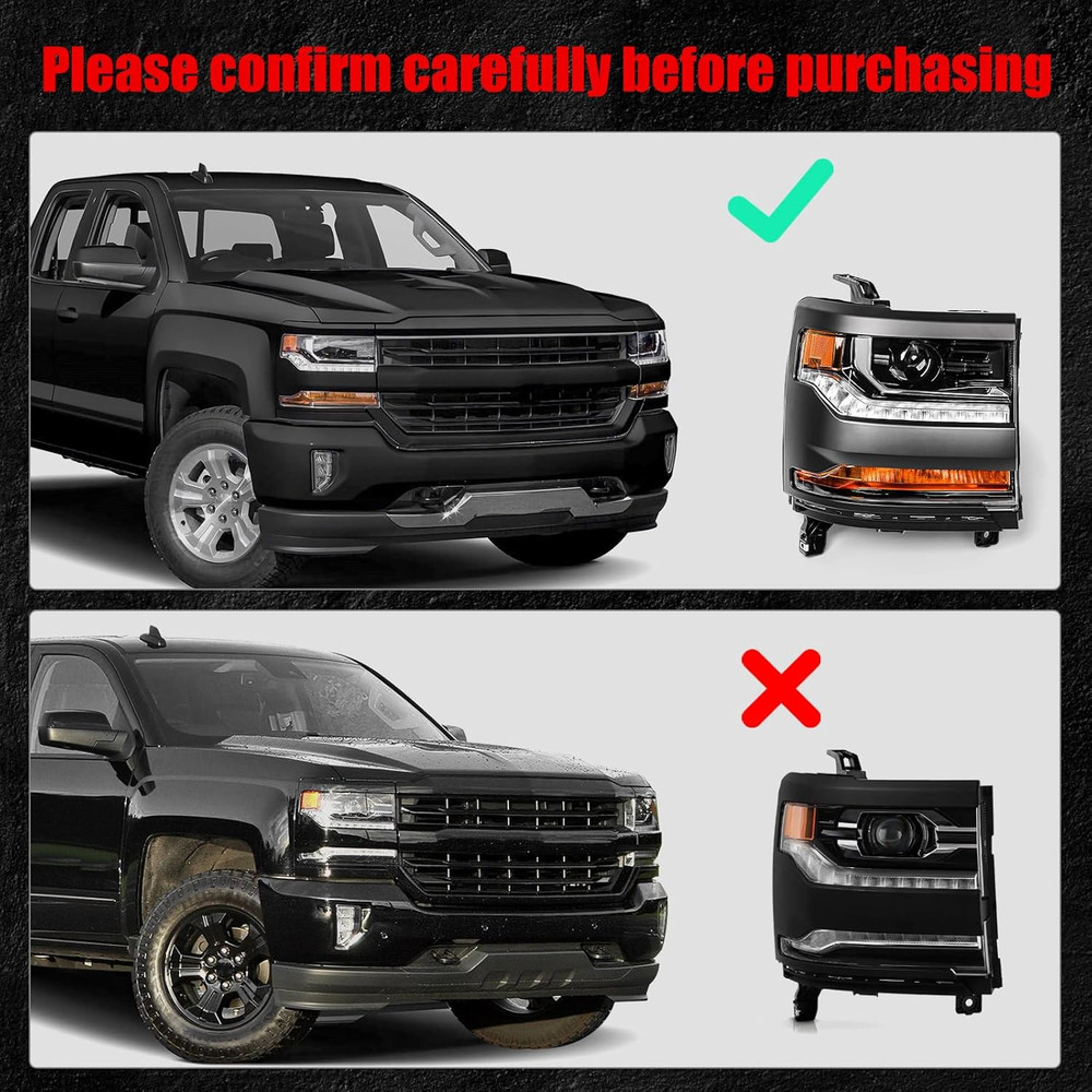 Right Headlight for Chevy Silverado 1500 2016-2018 [Only for HID Model] [Black]