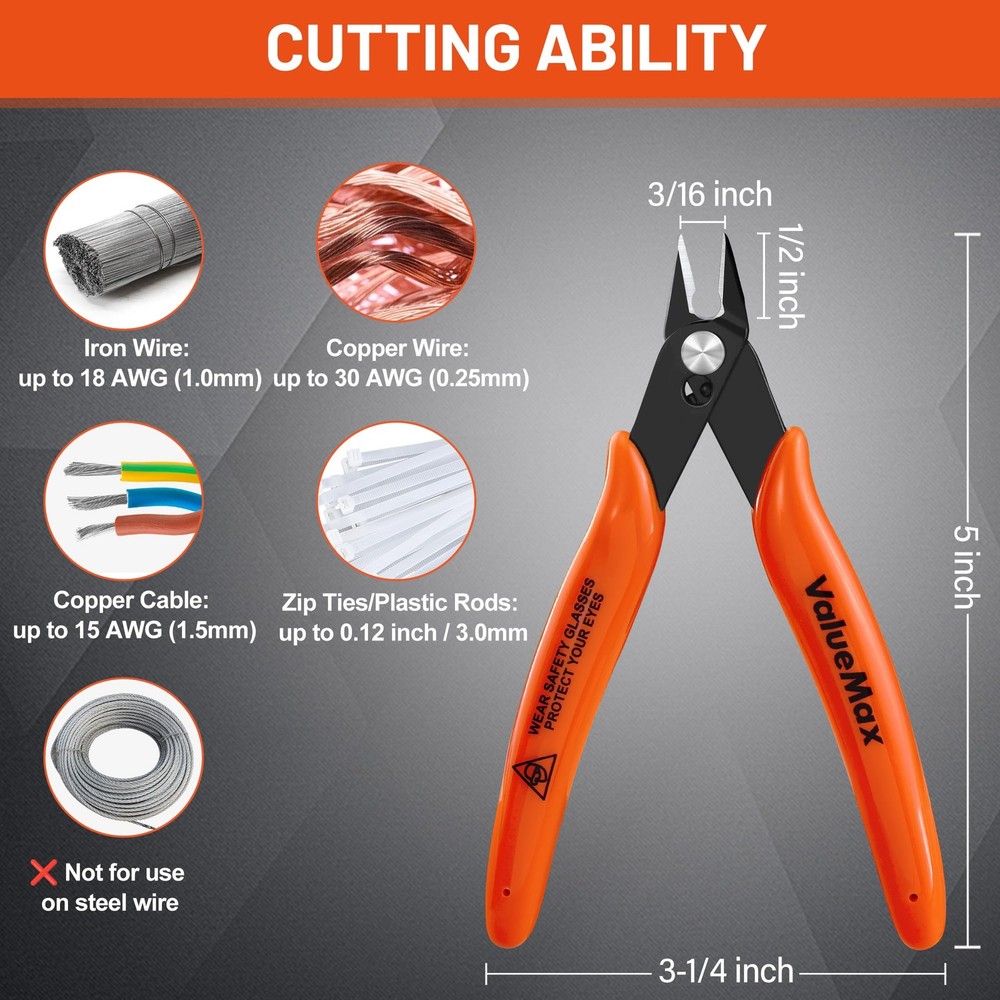 ValueMax Flush Cutters 6 Pack, 5" Micro Precision Side Cutter Orange/Black