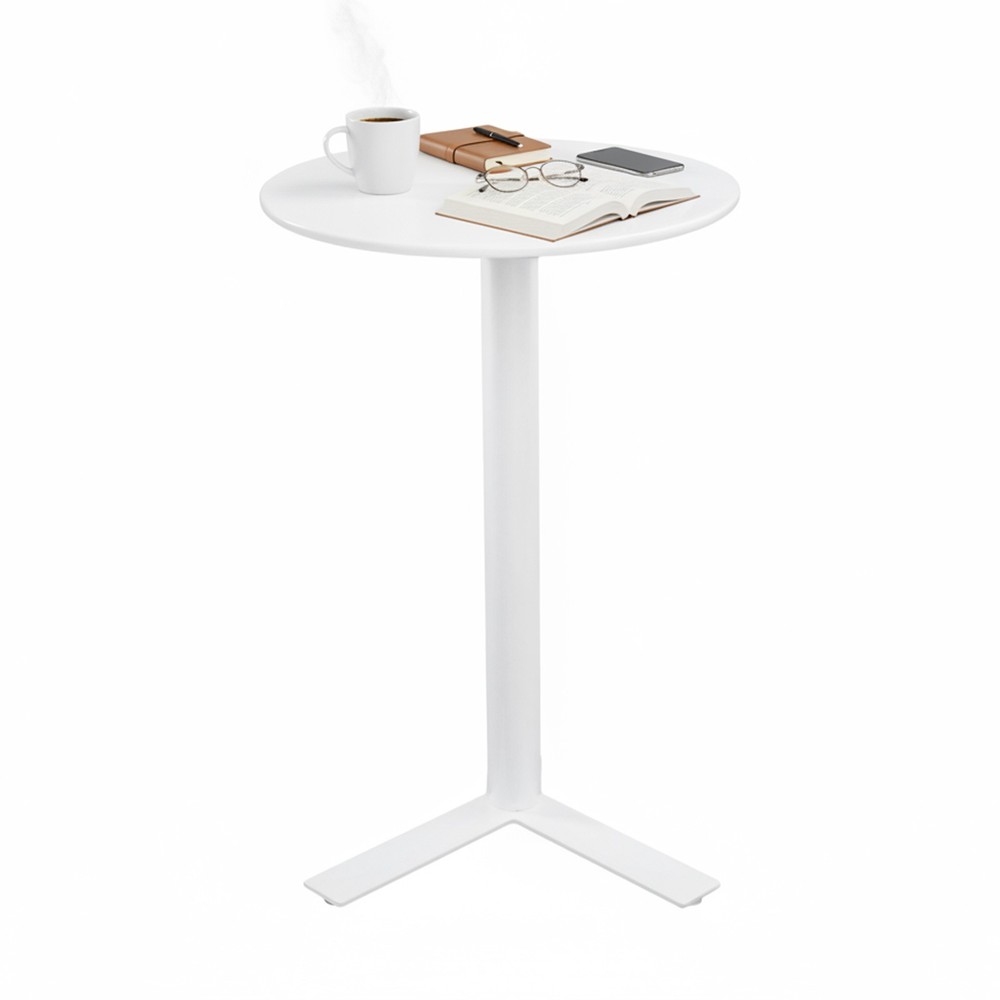White Iron Round Side Table Modern Couch End Table Nightstand With Y-shaped Base