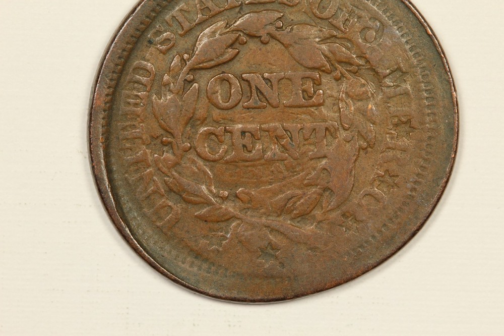 1852 Braided Hair Large Cent Brockage Error