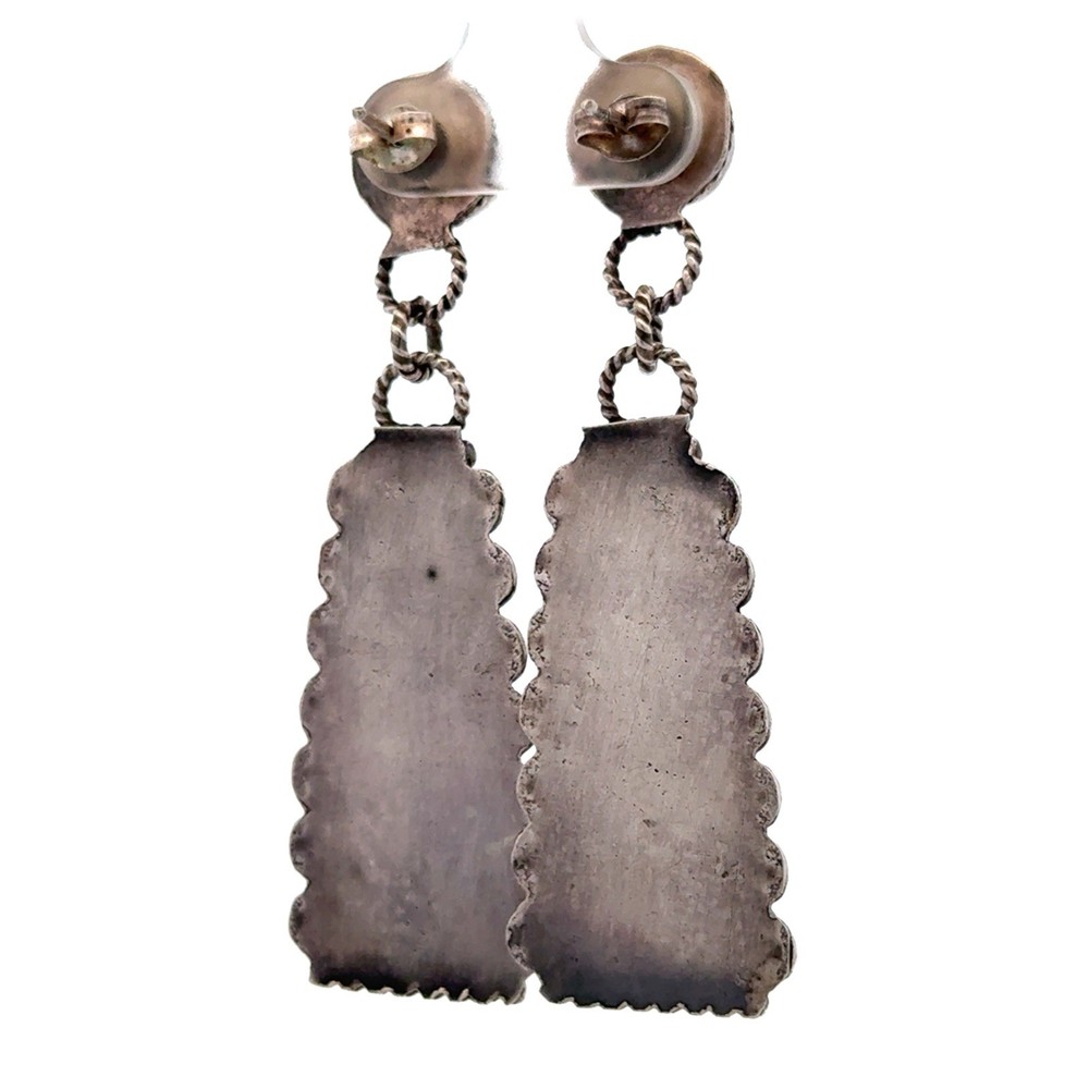 Native American 925 Sterling Silver Long Seraphinite Dangle Statement Earrings
