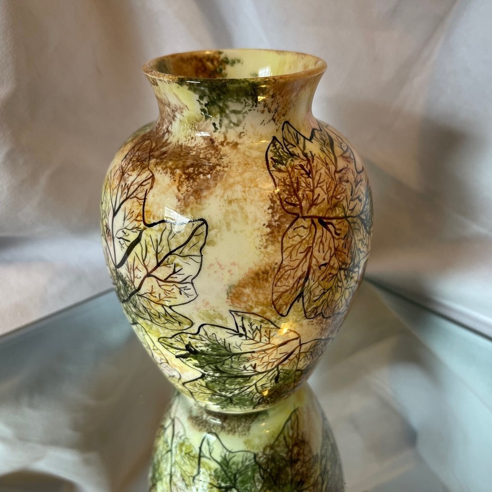 Vintage 1990 Abstract Leaf Pattern 6" Ceramic Vase Signed K. Borecky
