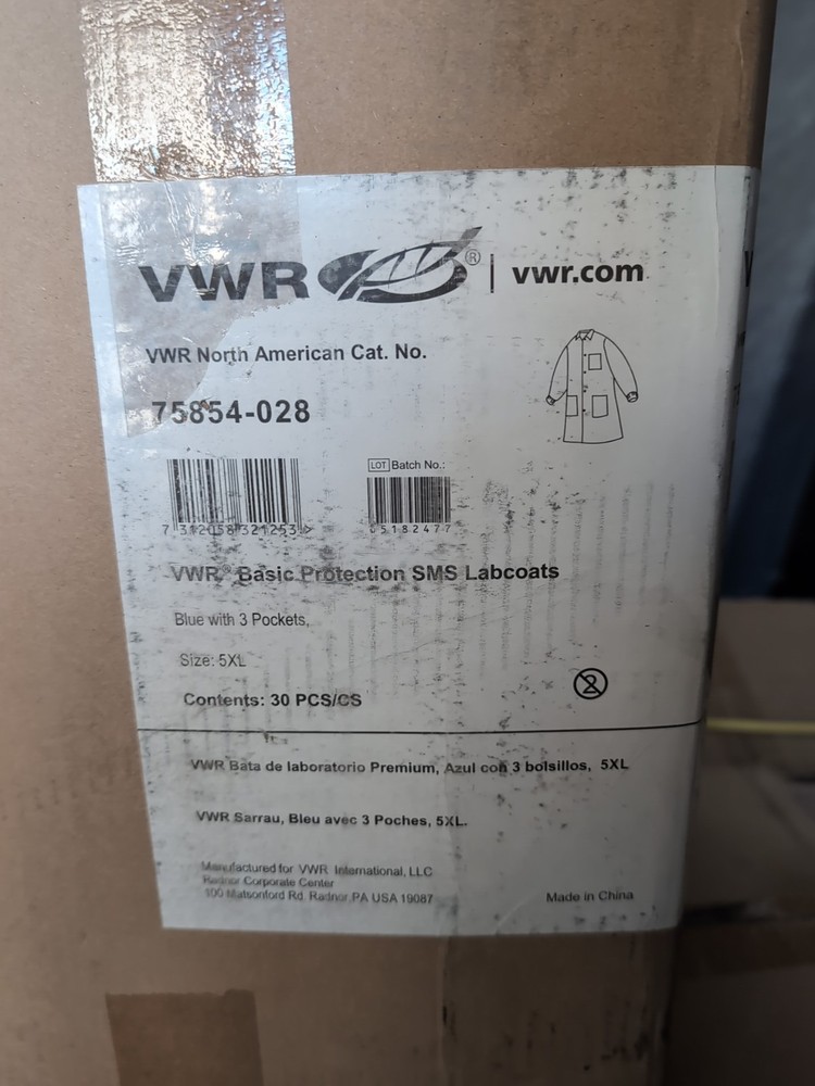 Vwr Basic Protection Sms 75854-028 Labcoat. 5XL. Blue. Qty 30