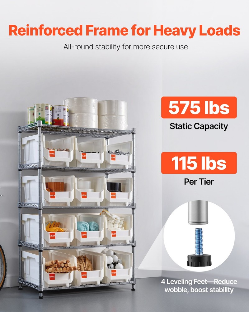 VEVOR Rolling Bin Storage Rack 5-Tier Bin Rack Storage System with 12 Bins