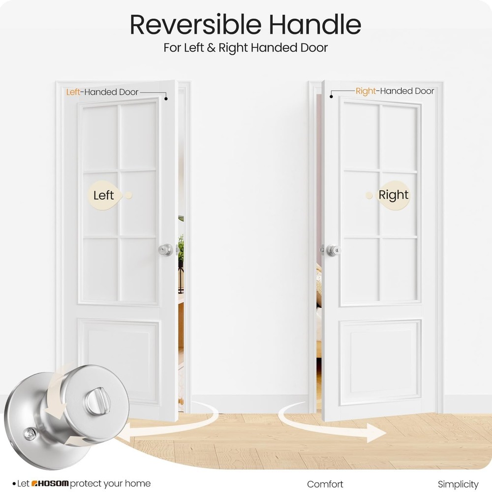 HOSOM Door Knobs with Lock and Key, Keyed Entry 2 Pack, Satin Nickel