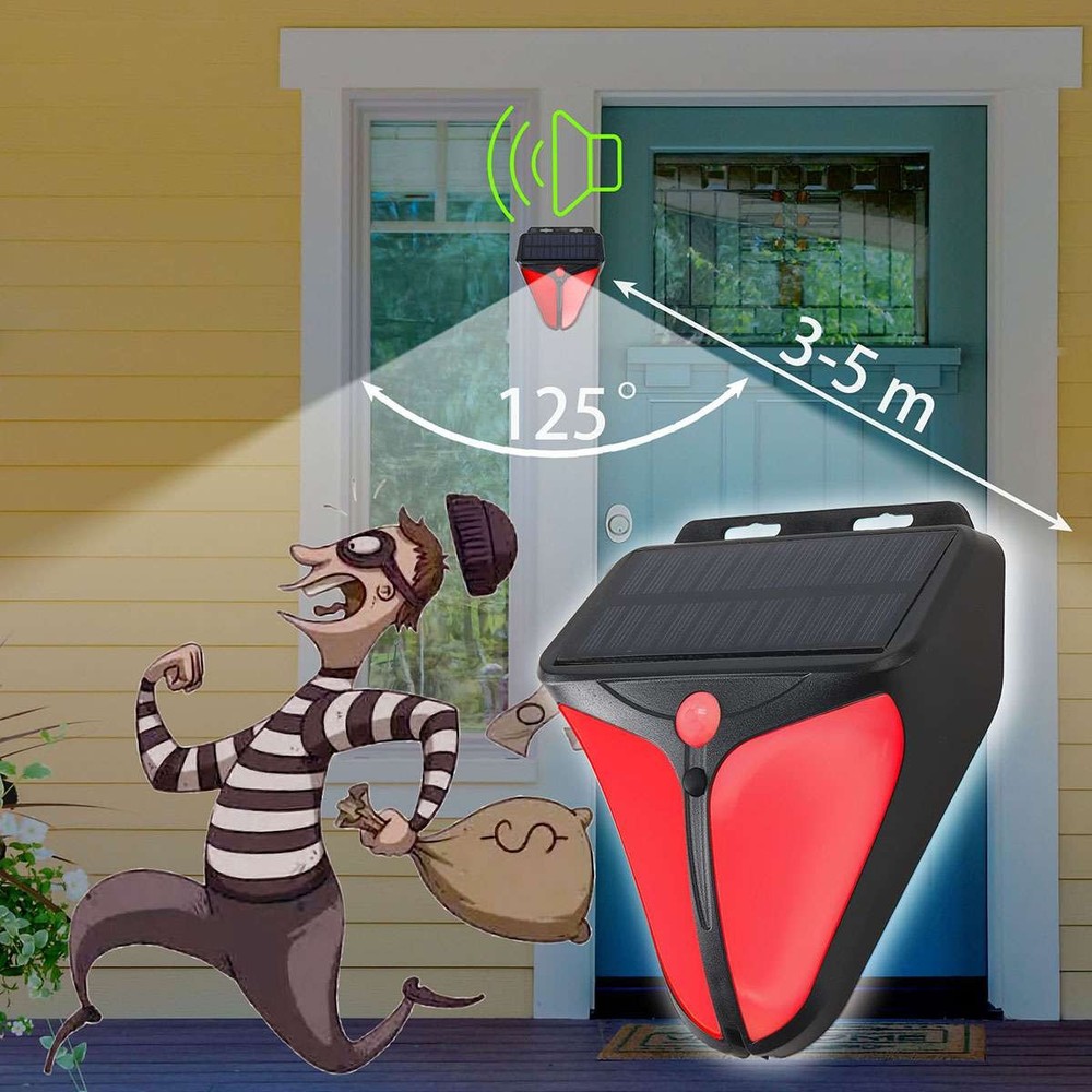 Solar Alarm LED Light with Strobe Light Motion Sensor Detector Wireless US