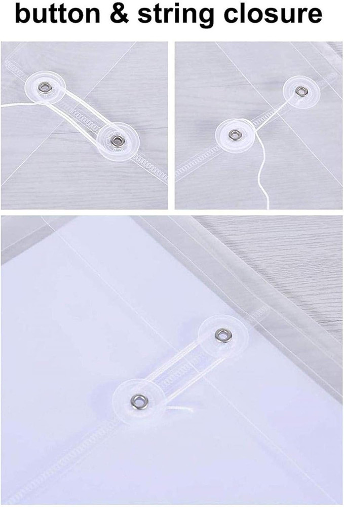 Poly Clear Envelopes with Button String Snap Closure 1 Inch Gusset Top Opening L