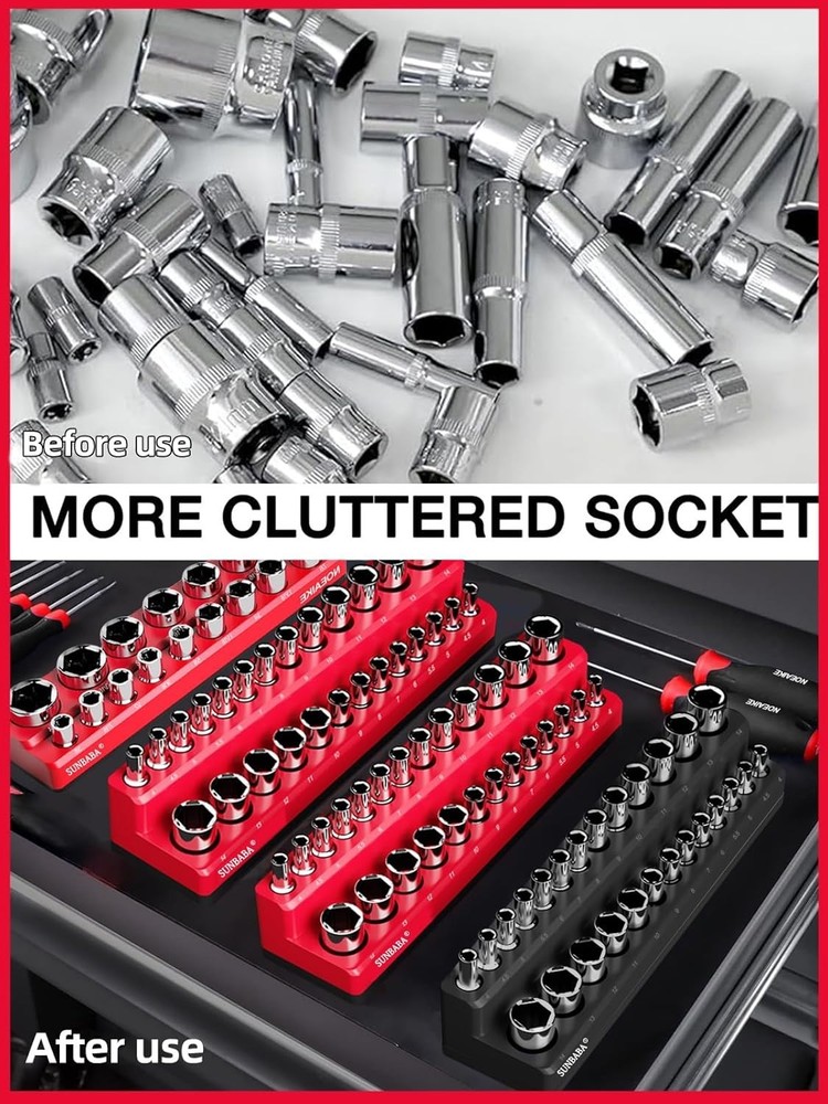 8PCS Magnetic Socket Organizer Set, Magnetic Socket Holder, 1/4", 3/8", 1/2" ...