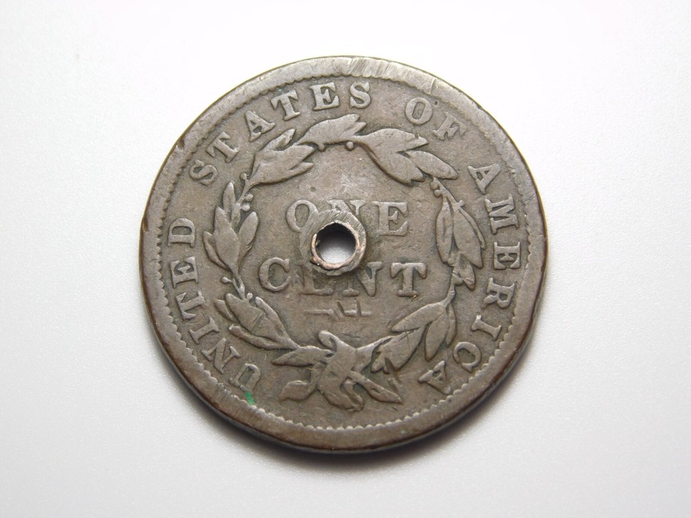 OLD US COIN 1838 CORONET HEAD HOLED LARGE CENT