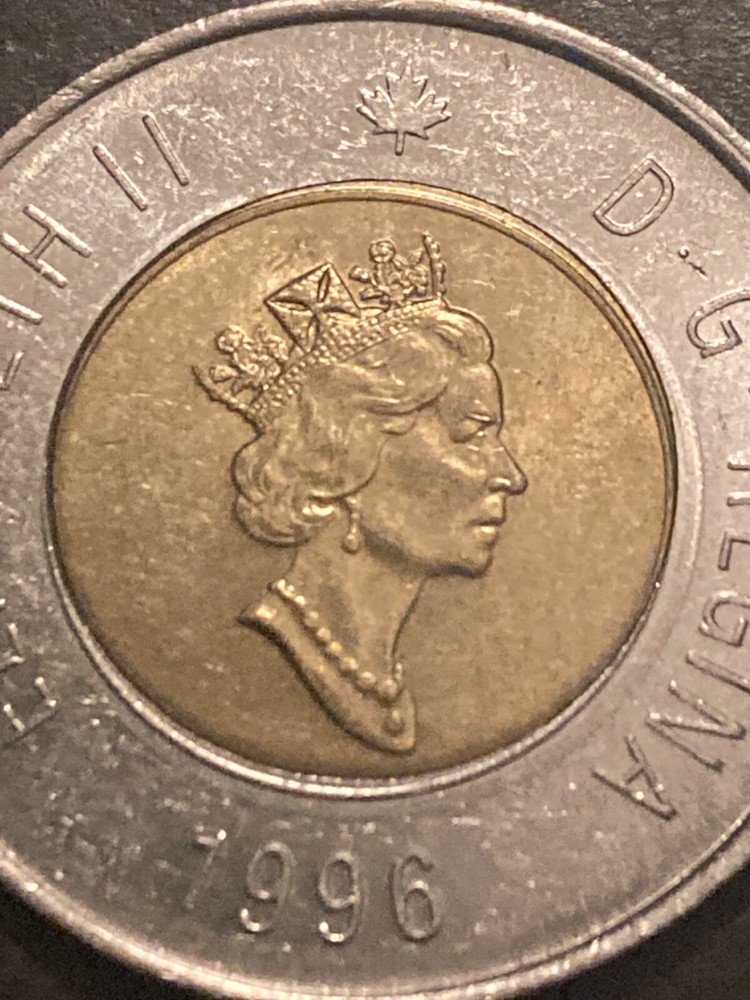 1996 Canada $2 Dollars Off Center Error