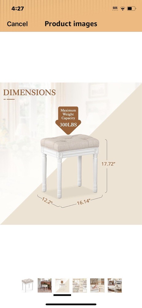 Victoria series 16 inch ottoman bench