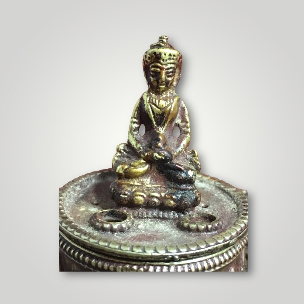 ANTIQUE SMALL BUDDHA CENSOR/INCENSE BURNER W/ RUBY STONES