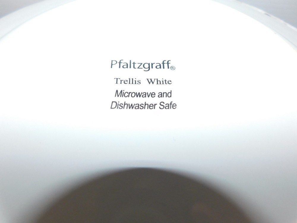25 Pc. Pfaltzgraff Everyday Trellis White Dinnerware Set Plates Bowls Mug
