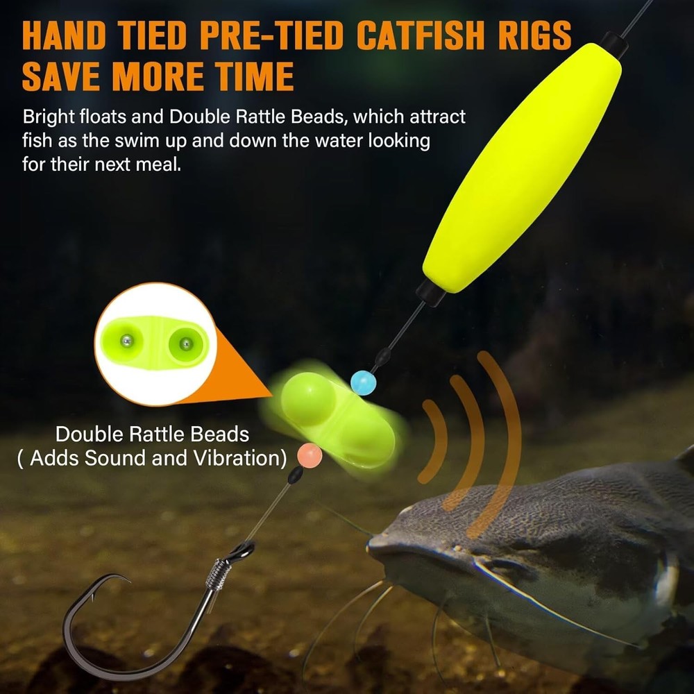 Dovesun Catfish Rigs Santee Rig Float 23", Cigar Float-5/0Hook * 6PCS