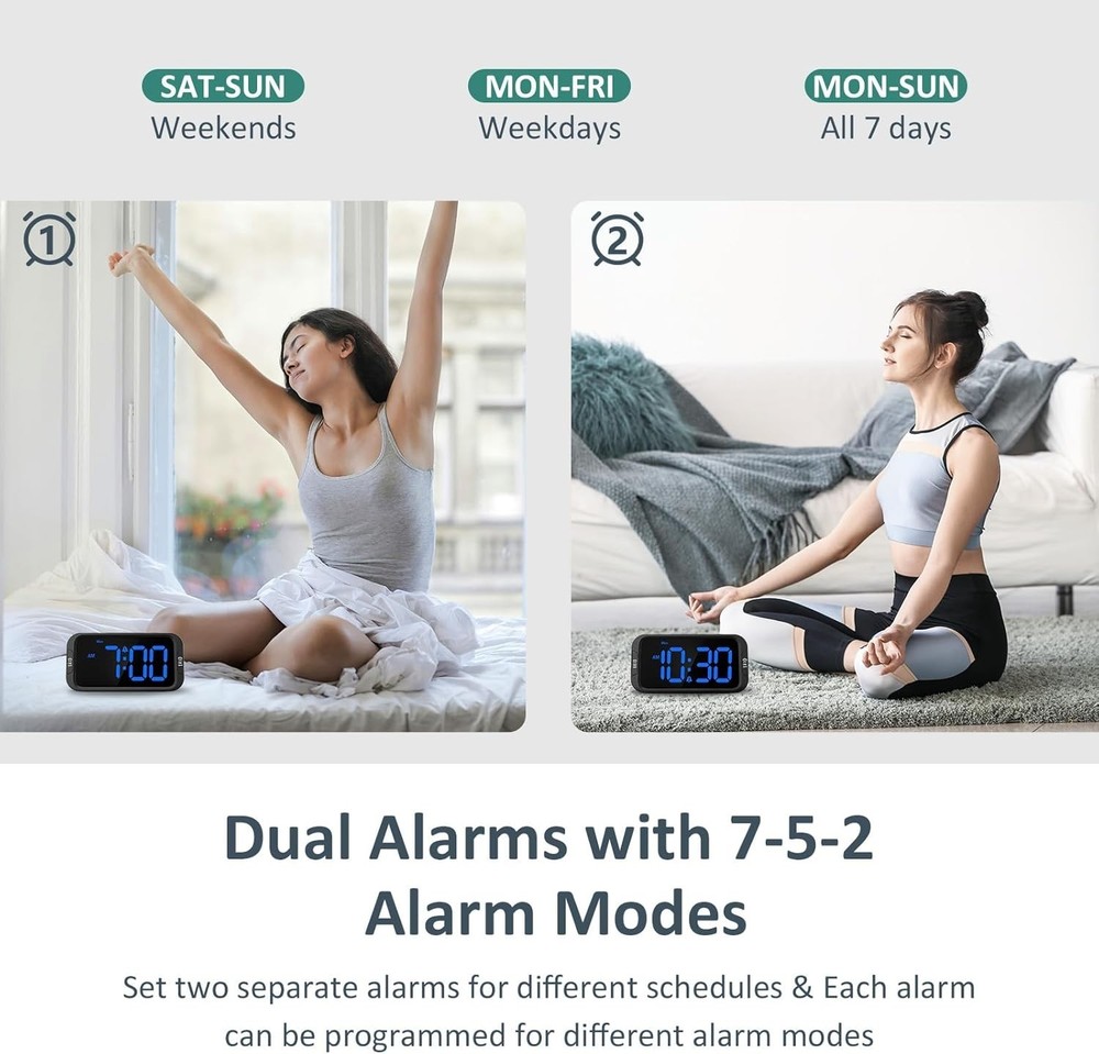 User-Friendly Digital Alarm Clock - Adjustable Volume & Dual Alarm Functionality