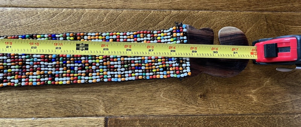 Beaded Stretch Boho Belt Wooden Closure Multi-colored 32” End To End 2.25” W
