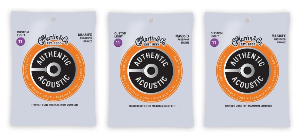 Martin MA535FX Flexible Core Acoustic Guitar Strings Custom Lite (3-Pack)