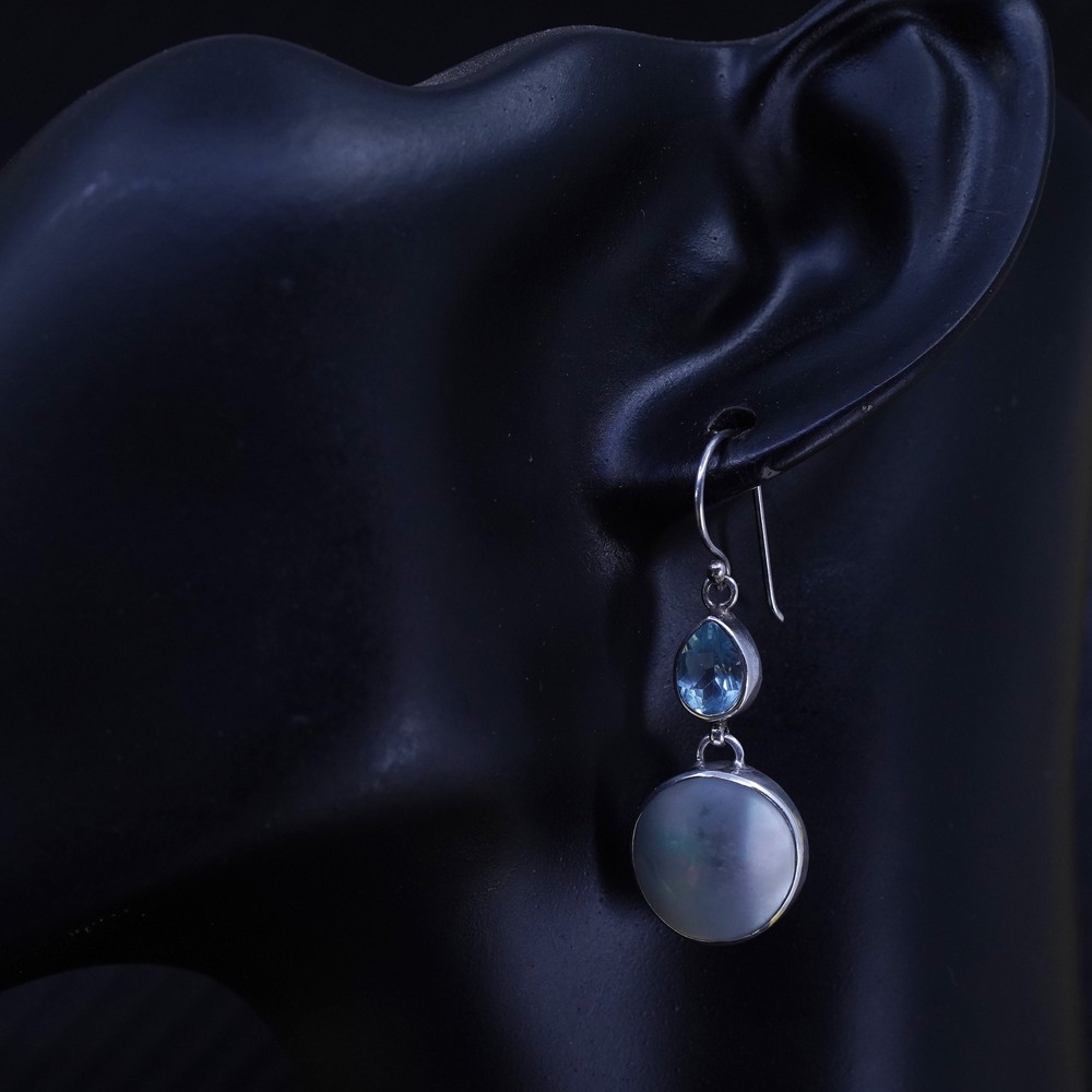 sterling silver 925 multi circle earrings teardrop blue topaz abalone circle