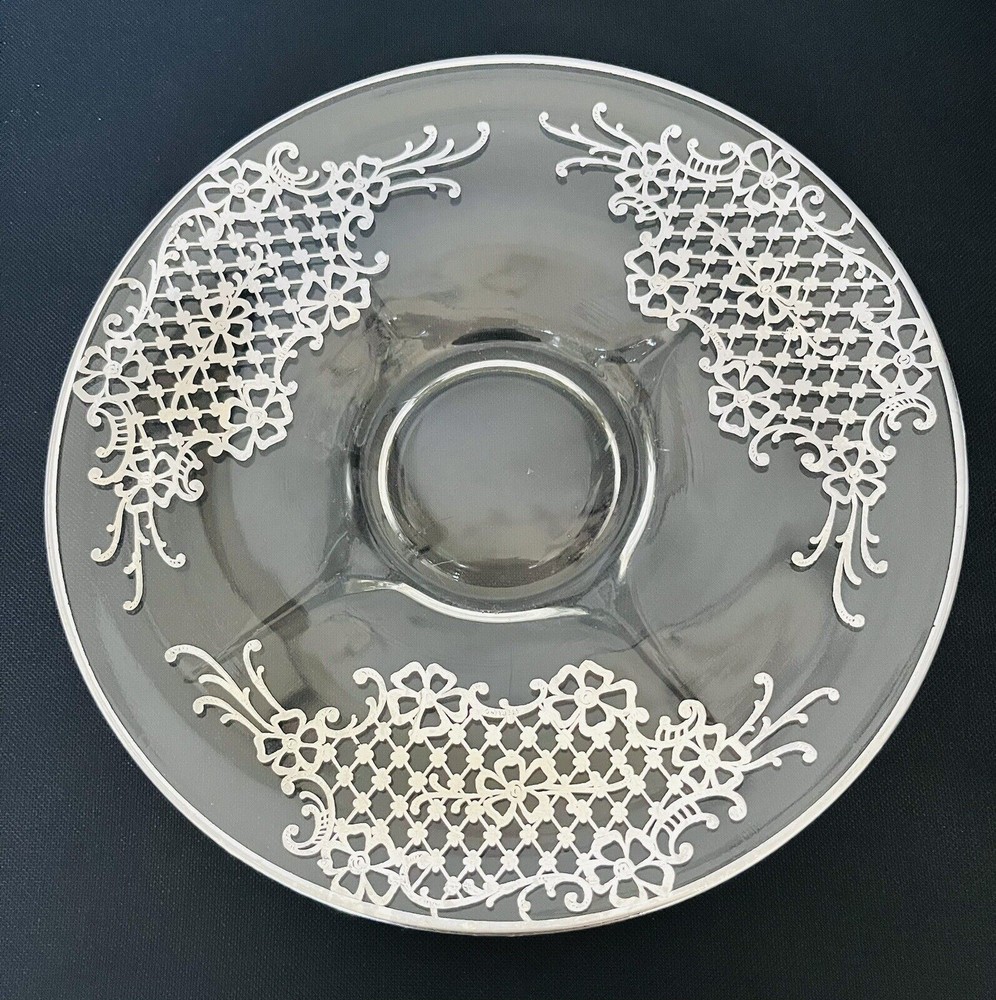 CLEAR GLASS WITH Sterling Silver Inlay  SERVING PLATE