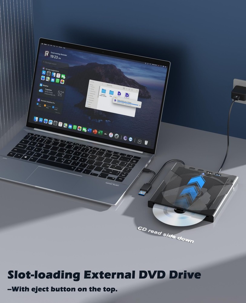 Wbacon 8 in 1 External CD/DVD Drive for Laptop, Slot-Loading CD Reader for La...