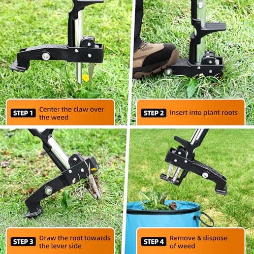 Weed Puller Tool, Heavy Duty Stand Up Weed Puller with 39.3" Long Handle Orange