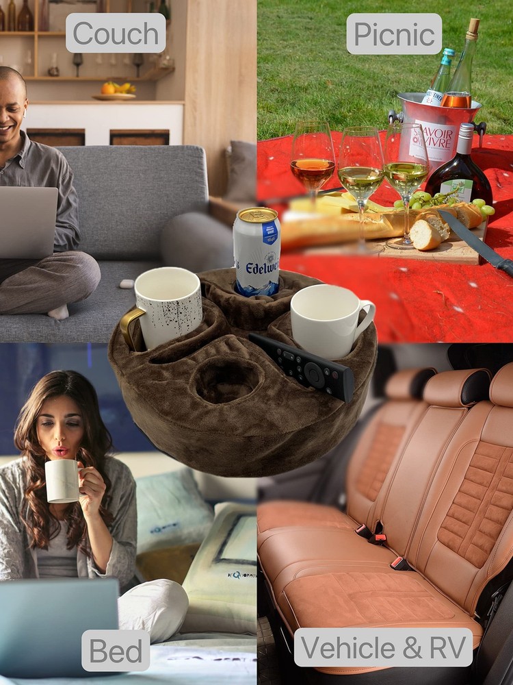 Couch and Bed Cup Holder Pillow, Sofa Organizer Caddy for Drinks, Remotes, Ph...