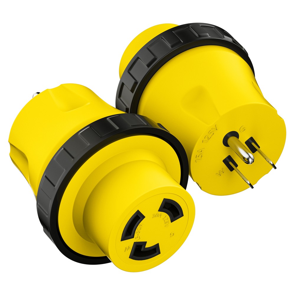 RV Power Cord Adapter 15 amp Male to 30 amp Twist Lock Female Camper Detachable