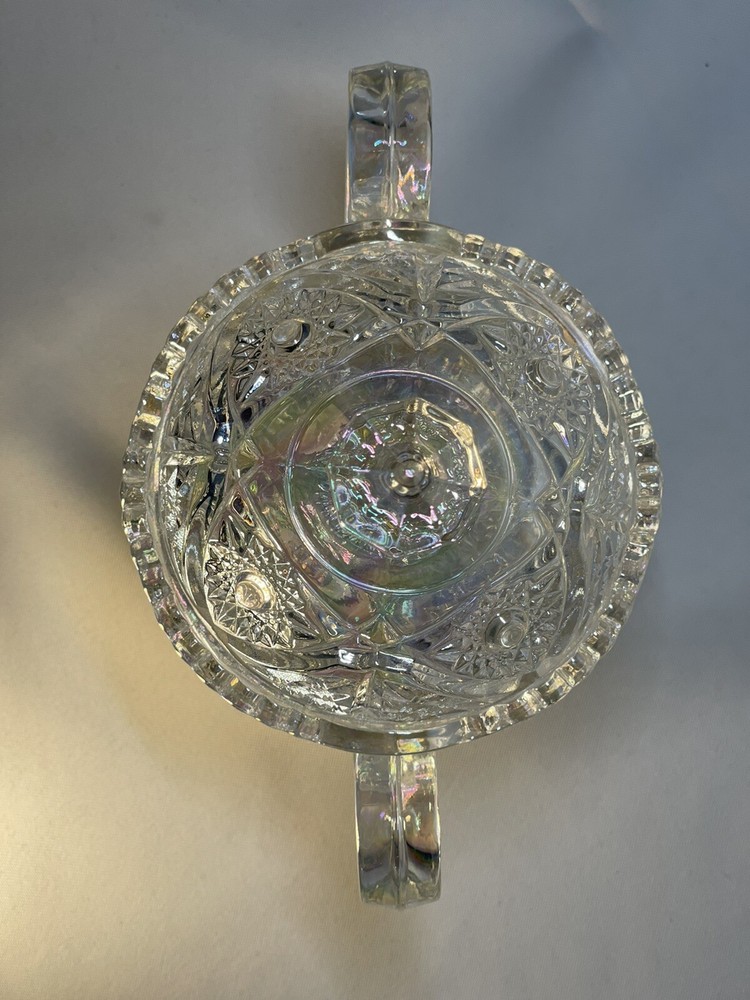 Valtec Pattern Sugar And Creamer Iridescent Clear Glass Lusterware L.E. Smith