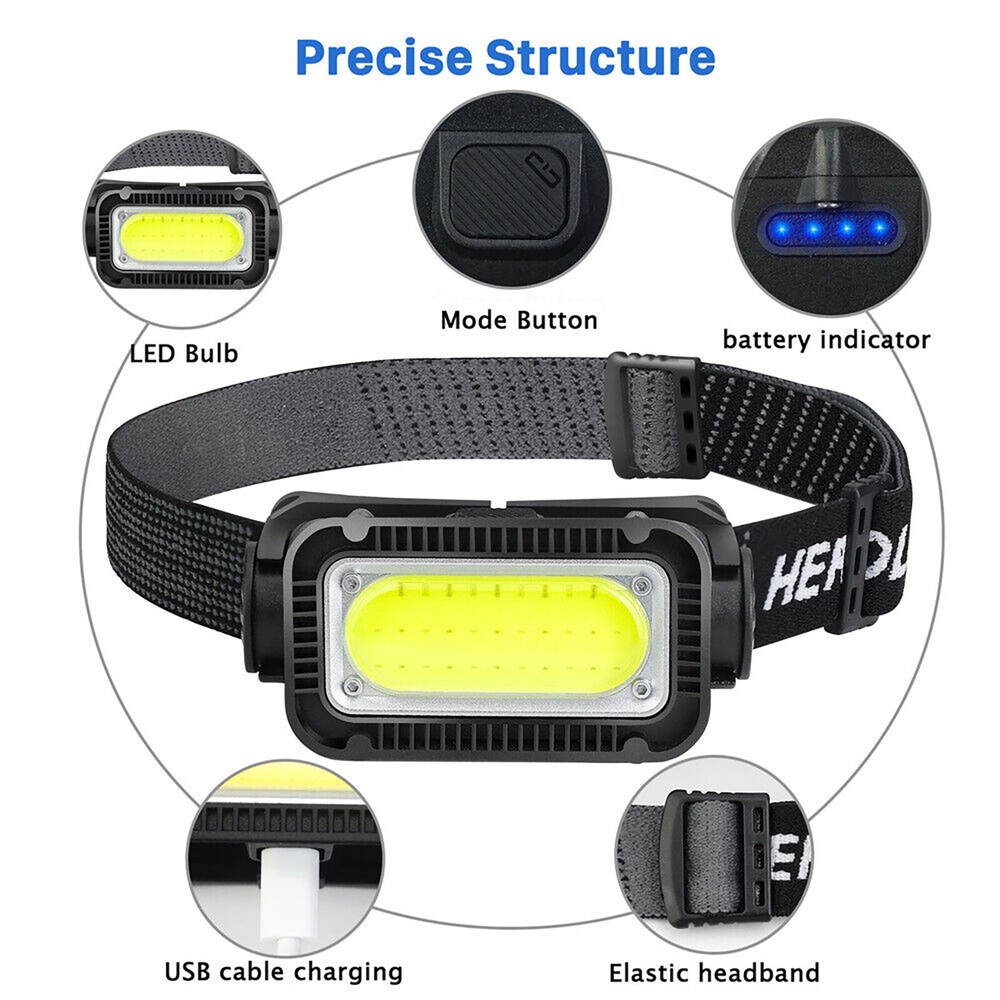 LED Headlamp Rechargeable Headlight Torch Work Light Bar Head Band Lamp W/ Cable