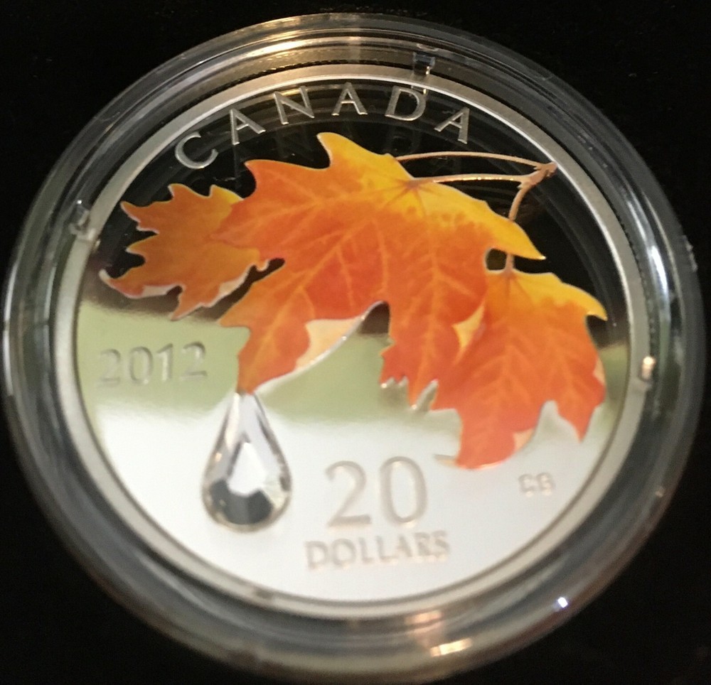2012 $20 MAPLE LEAF CRYSTAL RAINDROP FINE SILVER COIN
