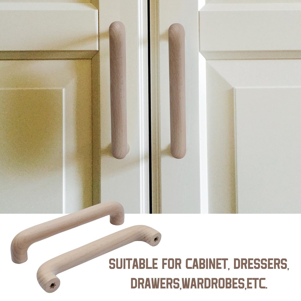 Wooden Drawer Pulls Beech Wood Handles Pulls Unfinished Kitchen Cupboard Cabi...