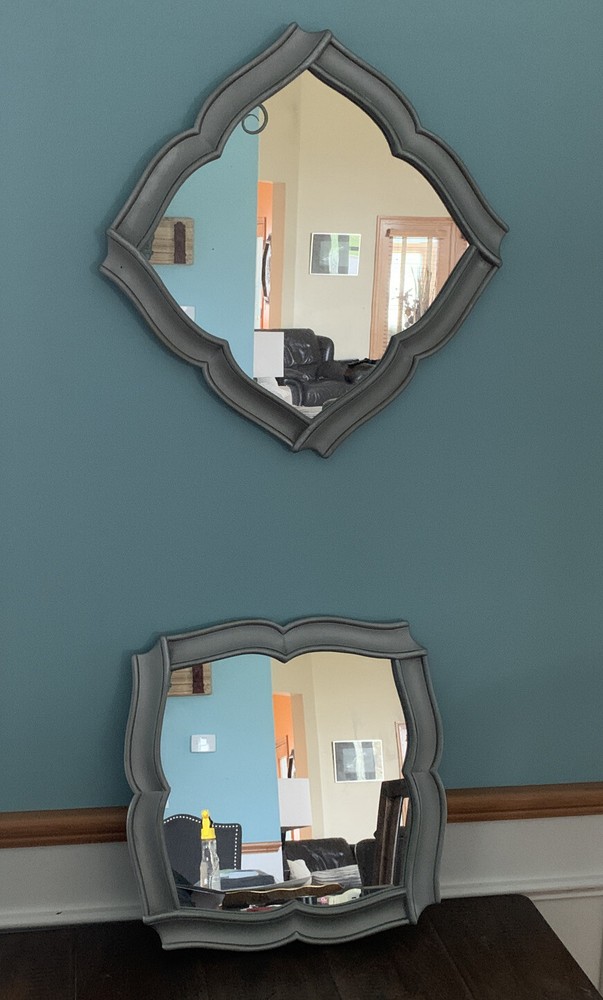 (2) Accent Mirror Silver Square Hanging Wall Decor 17.5” X 17.5”