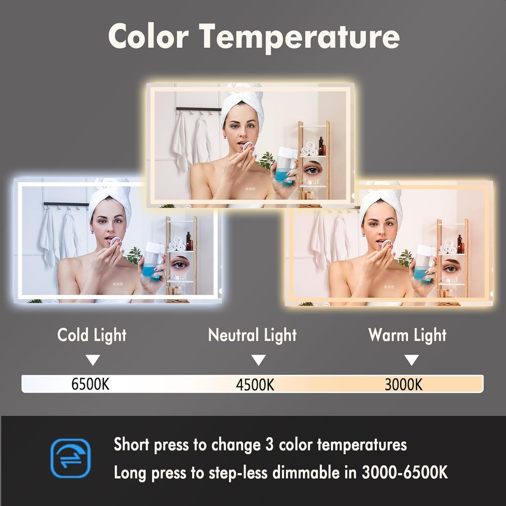 60"x36" LED Bathroom Vanity Mirror with Dimmable Dual Front & Back Lights