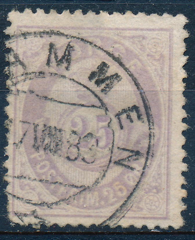 Norway Old Stamp from 1877, Scott 28 used, 25 ore Posthorn, value $150.00