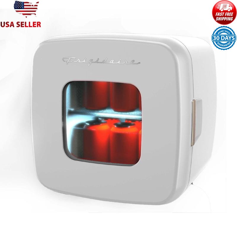 Compact Refrigerator Retro 12 Can Mini Personal Fridge Beverage Cooler White