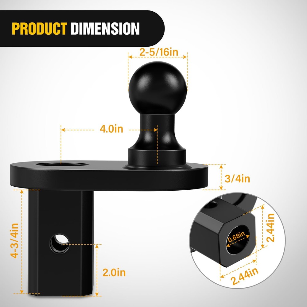 Nilight Gooseneck Ball Extender - 4" Offset Extender,