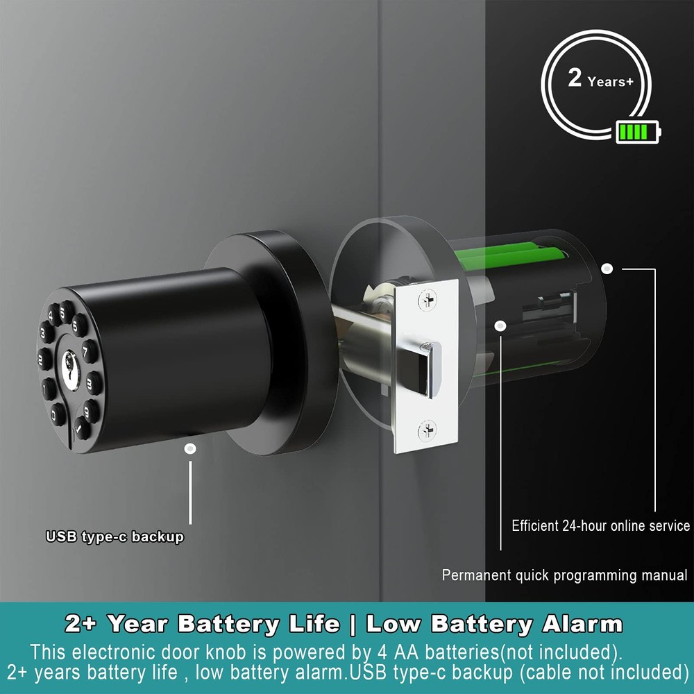 BOTHSTAR Keypad Door Knob with Key,Keyless Entry Lock, Code Matte Black