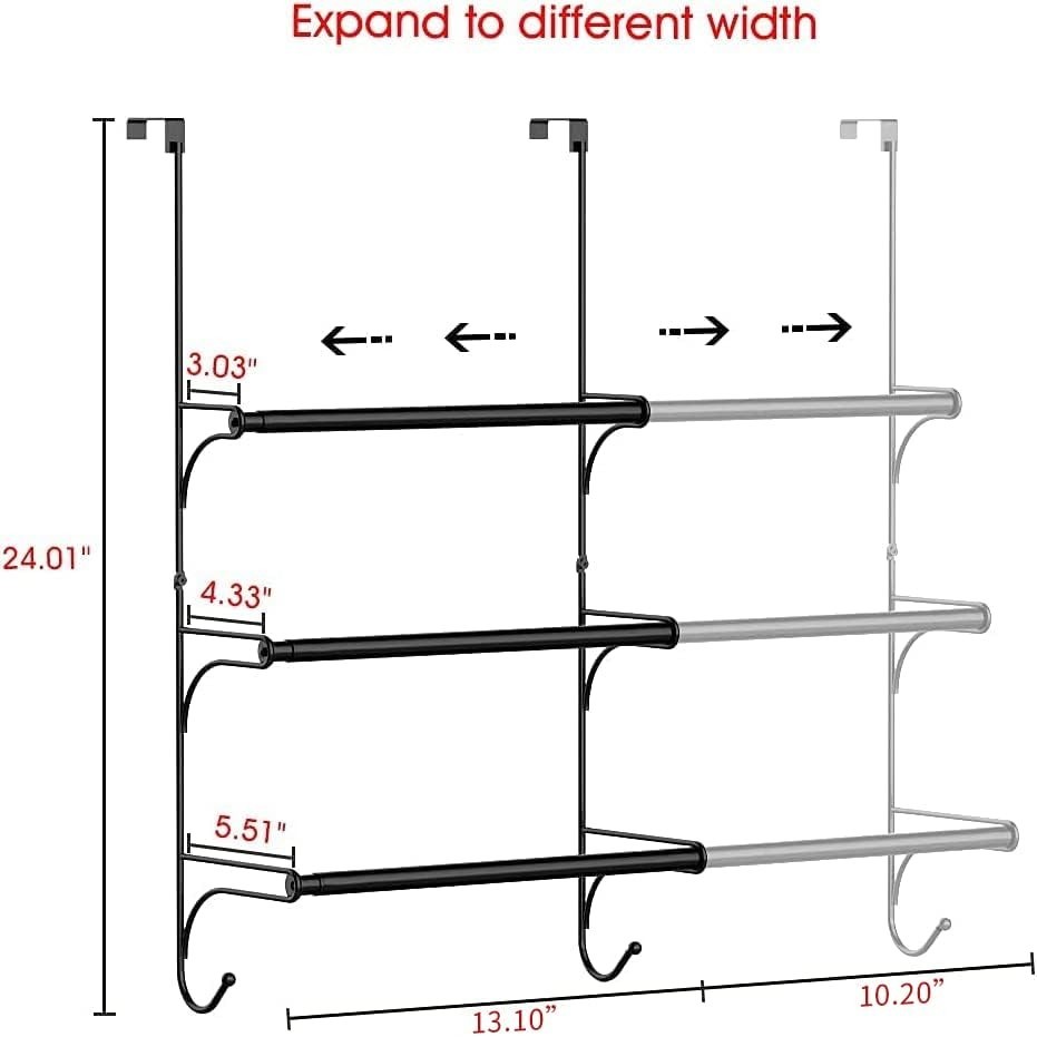 Versatile Black Adjustable Towel Rack with Hooks for Small Spaces - Easy Install