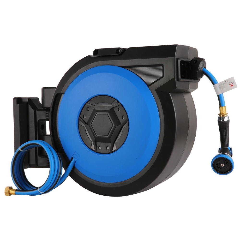 1/2"x131FT Automatic Retractable Garden Hose Reel with 10Function Sprayer Nozzle
