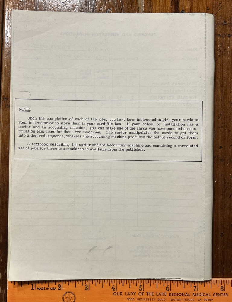 1969 Job Instructions For Key-Punch Training Course