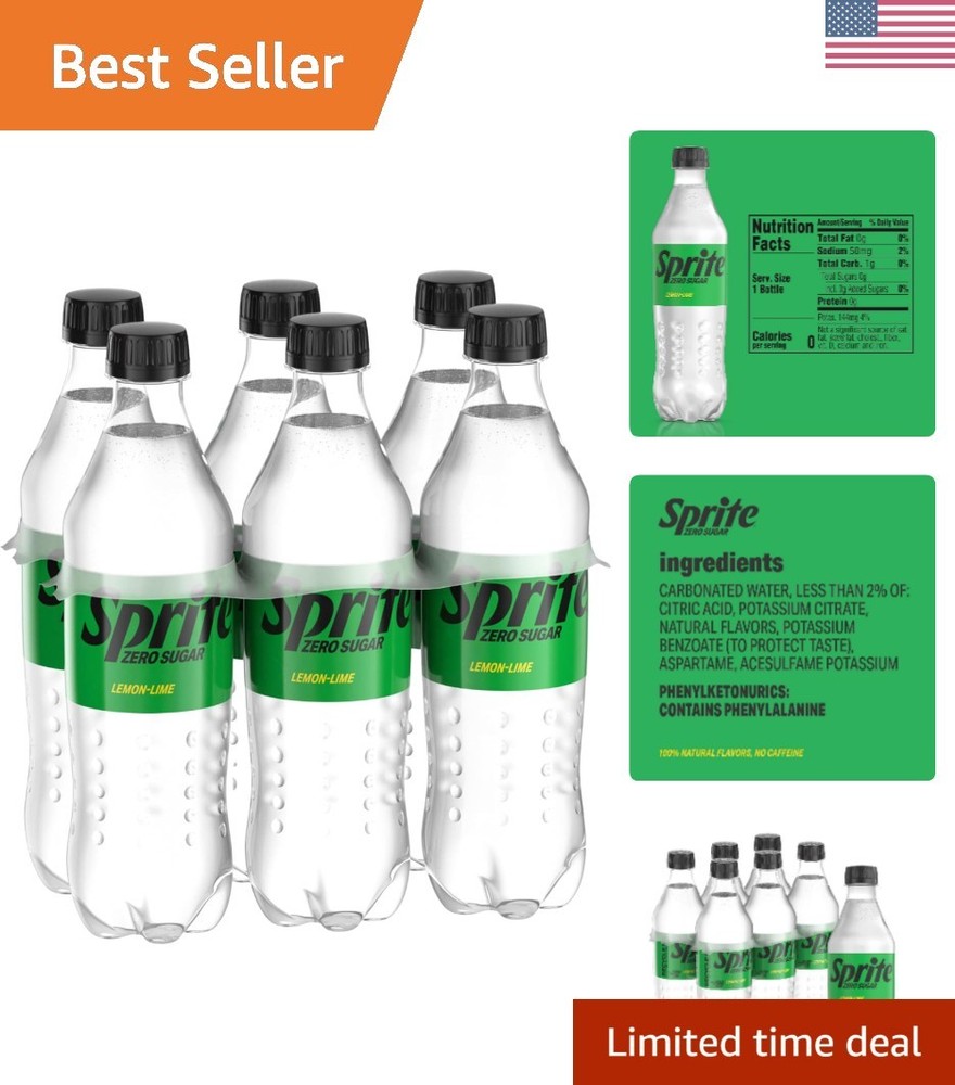 Zero Sugar Lemon Lime Diet Soda Pop Soft Drinks, 16.9 fl oz, 6 Pack
