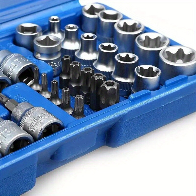 34-Piece E-Socket Set Handheld Tool with Ratchet Interface