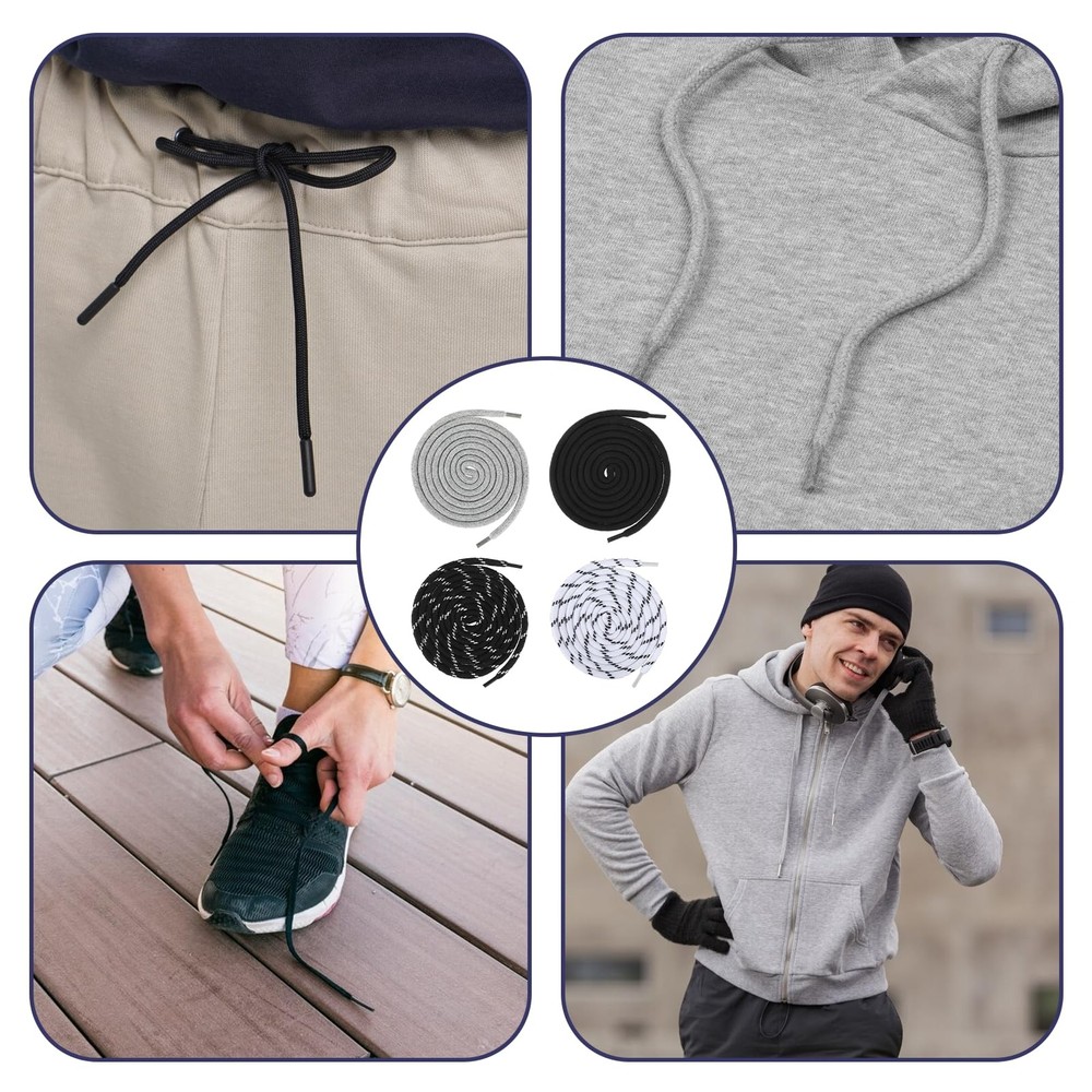 Replacement Drawstring Cords with Plastic Threaders for Hoodies and Sweatpants